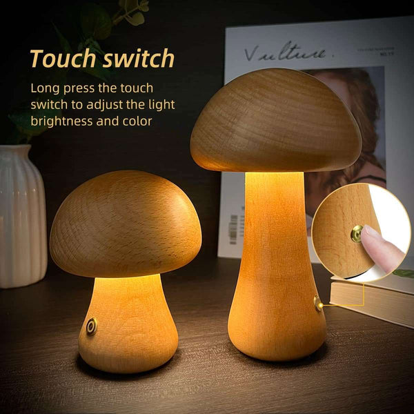 Wooden Mushroom LED Night Light - Mad4Goods