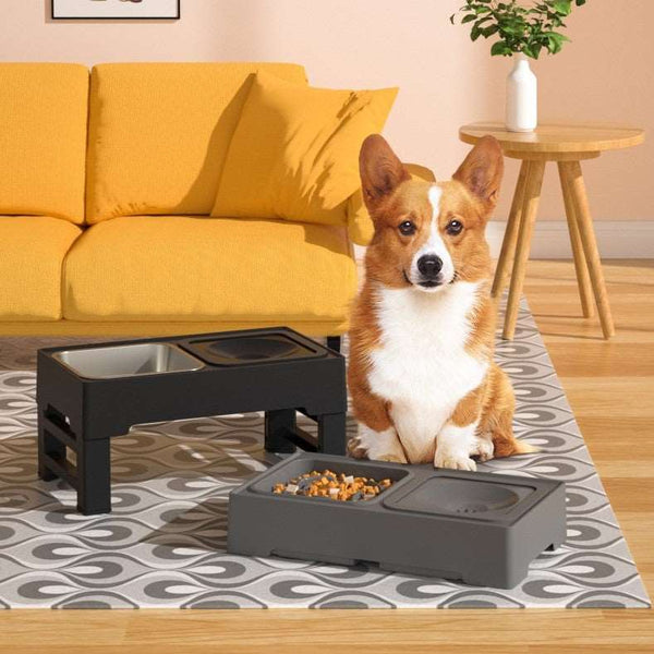 Adjustable Height Dog Double Bowl Feeder - Mad4Goods